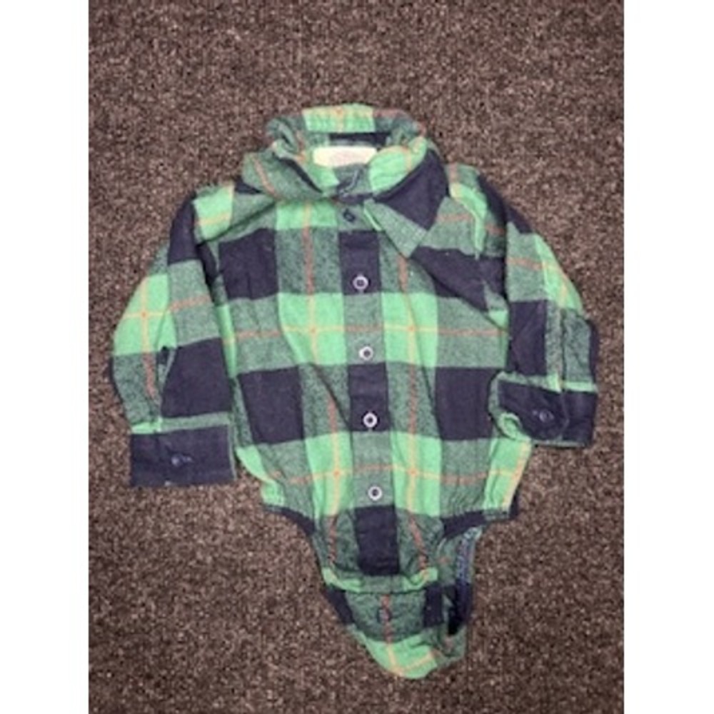 Outdoor Kids Baby Boys Girls Green Navy Plaid Long Sleeve Bodysuit 6 9 Months - Picture 6 of 6